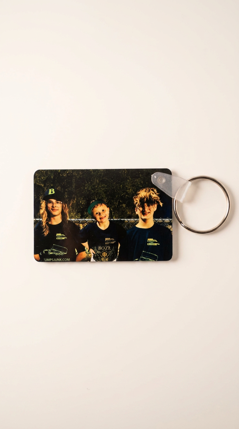 Rectangle photo keychain printed with a family baseball photo
